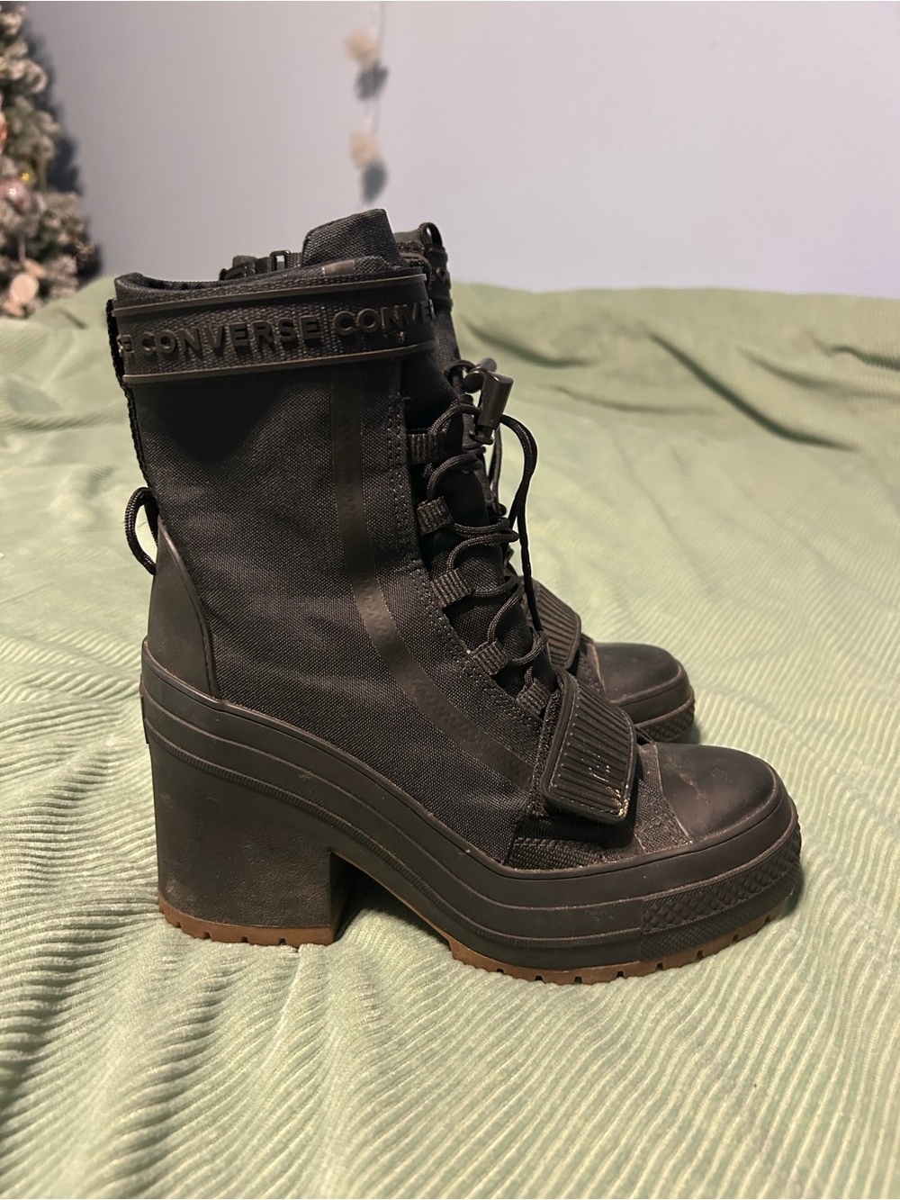 Converse Women's Black Platform Lace-Up Ankle Boots with Strap - Picture 2 of 9